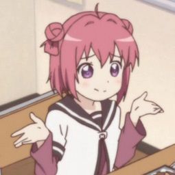 An image of a pink-haired anime schoolgirl shrugging her shoulders